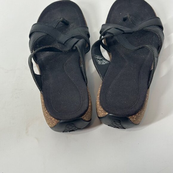 Womens Merrell Black Leather Strappy Cork Sandals Slip-On Size 9M Comfortable Ca - Picture 4 of 5